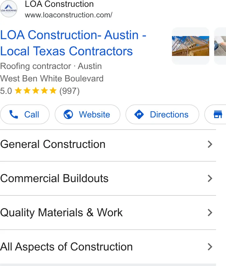 LOA Construction and Austin Roofing ad